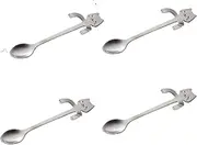 Tea Spoon Dessert Spoons 4pcs/Set Stainless Steel Mini Cat Kitten Design Stainless Steel Coffee/Tea/Dessert/Drink/Mixing/Milkshake Spoon Flatware Gadgets 4pcs Silvery