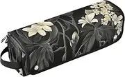 2-in-1 Curling Iron Travel Case and Heat Resistant Mat Waterproof Flat Curling Irong Travel Organizer for Straigheners, Curling Iron, Hair Dryer, Elegant Botanical Art Black Travel, elegant botanical