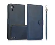 Removable Adjustable Crossbody Lanyard Shoulder Strap Zipper Magnetic Leather Case for Iphone Xr -Blue