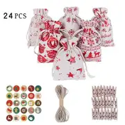 24Pcs/Set Cotton Linen Storage Bag Merry Christmas New Year Birthday Wedding Gift Bag Decor With Lanyard Clip