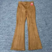 Spanx Faux Suede Flare Pants Women Medium Petite MP Camel Brown Pull On Western