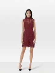 Burgundy Lace Backless Mini Dress