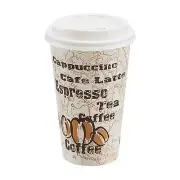 Amazon Basics To Go Hot Paper Coffee Cups with Lids 16 oz Café Design Disposa...