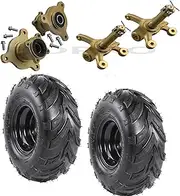 YC Yier 2PCS 145/70-6 Front Tubeless Wheel Tires and Disc Brake 3 Stud Wheel Rim Hub with Steering Knuckle for ATV Go Kart UTV Quad Bike 4 Wheelers Buggy Taotao