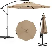 Costway 3 m Patio Offset Umbrella, Hanging Cantilever Umbrella w/Easy Tilt Adjustment, Crossed Base, Smooth Crank Handle, Vented Top, Outdoor Sun Shade Umbrella for Backyard, Deck, Poolside