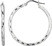 [JewelryWeb] 925 Sterling Silver With Rhodium Finish Shiny Sparkle Cut Hoop Earrings With Hinged Clasp-Hoop Earring for Women in Choice of Styles
