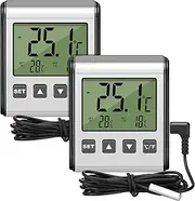 2 Pieces Digital Refrigerator Thermometer Freezer Thermometer Stainless Panel Thermometer High and Low Freezer Temperature Alarm with Sensor Magnet Probe LCD for Fridge Room kitchen