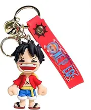 [feimeng jewelry] Monkey D Luffy Silicone Keychain, Onepiece Anime Merch PVC Wristlet Keyring, with Gold Bell Keys Holder