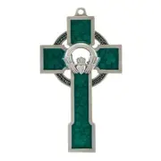 Claddagh Celtic Cross with Elegant Green Shamrock Design Size 5 in H