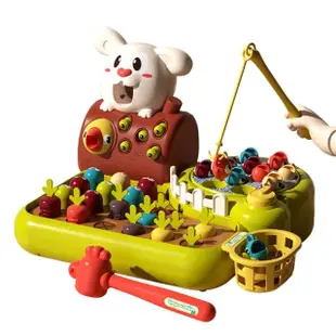 【FUN TOYS 童趣】兒童四合一聲光音樂釣魚拔蔔餵食有趣益智玩具(幼兒玩具)