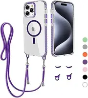 GoodcAcy Mobile Phone Chain for iPhone 15 Pro, Case with Strap, Transparent Magnetic Mobile Phone Case [Compatible with Magsafe], Slim Thin Shockproof Protective Case with Cord for Hanging, Case Cord
