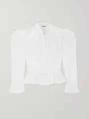 [BATSHEVA] BATSHEVA - Grace Ruffled Broderie Anglaise Cotton Blouse - White - US16 US16 White