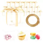 50 Transparent Favor Boxes with Ribbon, 2x2x2 Inch for Macarons and Gifts