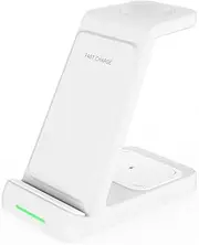 White,3 in 1 Wireless Charging Station for Apple/Samsung Multiple Devices, Charger Stand Fast Charging, Wireless Charger for iPhone 16/15/14/13/12 Pro Max&Apple Watch&Airpods