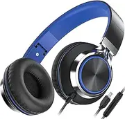 AILIHEN C8 USB-C Headphones Wired - On-Ear Corded Headset with Microphone & Volume Control, Foldable Stereo Sound Tangle-Free Type C Cord, Compatible with Cellphone, Laptop, PC, Computer (Black Blue)
