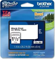 Brother P-Touch TZe-261 Laminated Tape Black Print On White Tape 1 1/2
