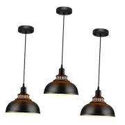 3PCS Pendant Lights, Farmhouse Pendant Lamp with Metal Shade, Matte Black