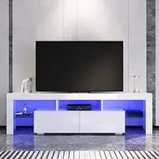 Elegant TV Units 2 Drawers Gloss White Entertainment Unit Stand with RGB LED Light 1600mm