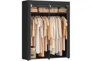 Portable Wardrobe Storage Organizer with 2 Hanging Rods, Black
