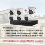 HiLook 5X6MP IPC-T262H + 1X6MP ALL-IN-ONE CCTV Turrent kit with 8 CH NVR and HDD