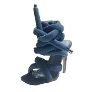 Nevenka Sexy High Heels Knit Fallopian Cloth Rope Lace Up Gladiator Sandals-Dark Blue