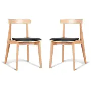 Set of 2 - Masa Ito Oriental Dining Chair - Natural Frame - Black Cushion Seat