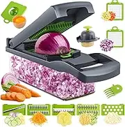 Vegetable Chopper Mandoline Slicer Cutter Chopper and Grater 12 in 1 Interchangeable Blades with Colander Basket and Container
