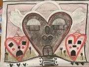Valentine’s Day Heart Village Mixed Media Art Moody Virgo Original Queen