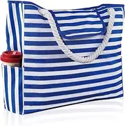 [Homiliky] Beach Bag Large Travel Tote Bags for Women,Magnetic buckle Canvas bag Swim Pool Bag Striped styleLeaves Large Tote for women, Family with Lining, Zipper, Inner Pockets