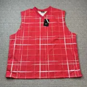 Nike Windbreaker Golf Vest Men's XL Pink Red Check Sleeveless Pullover NEW