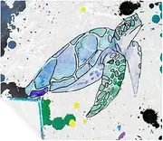 Bedding Fleece Blanket, Decorative for Bedroom Sofa Floor, Splash Ink Art Sea Animal Sea Turtle