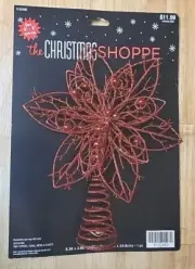 Christmas Red Flower Tree Topper Glitter Wire