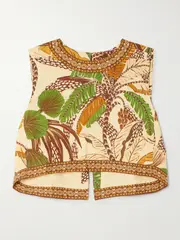 [Farm Rio] Farm Rio - Cropped Printed Linen-blend Top - Beige - medium medium Neutrals