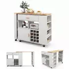Reversible Folding Kitchen Island Cart with Wine Rack and Spice Rack