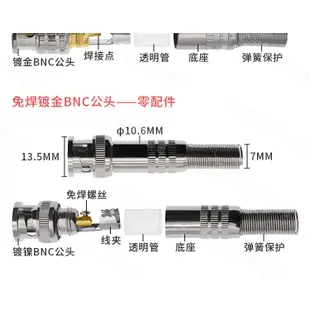 BNC免焊公母接頭 Q9頭高清頻道示波器插頭75-5歐姆監控頻道線接頭