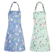Floral Aprons for Women, 2Pcs Adjustable Kitchen Aprons with 2 Large Pockets