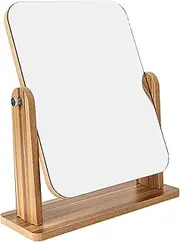 Cosmetic Mirror,with Natural Bamboo Stand,Magnification Double-Sided 360-degree Rotating Magnifying Mirror,Portable Tabletop Mirror,Bathroom Shaving Makeup Mirror,Desk Mirror,Vanity Mirror（Large）