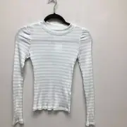 Seed Heritage Girls Blouse White Gray Stripe Long Sleeve Mock Neck 12 New