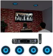Rockville Home Theater Bluetooth Receiver+(4) In-Ceiling 8" Blue LED Speakers