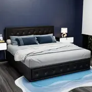 Artiss King Bed Frame Gas Lift Storage PVC Leather Black TIYO