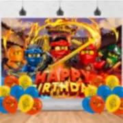 Birthday Party Backdrop, Cartoon Ninja Birthday Party Decoration, Cartoon NinjaThemed Birthday Banner Shoot Photo Backgrounds Props for Party 5x3ft