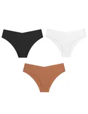 Women’s Seamless Cut Hipster No Show Underwear 3 Pack - Black, White, Brown