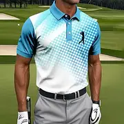 Men's Geometic Golf Sports Polo Shirts Short Sleeve Polo Shirts Collared Shirts Sportswear Athleisure Buttons Summer Blue Sky Blue Green
