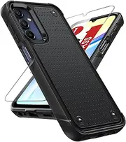 [LeYi] for Galaxy A15-5G Phone Case: A15 5G Case with Screen Protector, Shockproof Heavy Duty Dual Layer Protective Hard PC Textured Back & Soft Bumper Case for Samsung Galaxy A15, Black