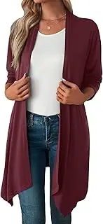 [KEOYA] Women's Casual Open Front Draped Cardigan Lightweight Long Sleeve Asymmetrical Hem Sweater Duster Spring Fall