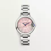 NEW CARTIER Ballon Bleu 33mm Pink Sunray Dial Steel Women's Watch