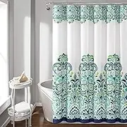 Lush Decor, Blue and Green Clara Shower Curtain-Fabric Colorful Boho Paisley Damask Print Design, x 72