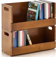 CroBlissful 2 Pcs Wooden DVD Storage Box DVD Storage Holder Cassette Tape Display Stand with Carrying Handle Organizer Shelf for Movie Cases, CD Organizer Can Store up to 26 Boxes(Brown)