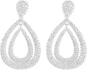 [ONLYJUMP] Simulated Diamond Teardrop Dangle Earrings For Women and Girls Silver Crystal Earrings 14K Alloy Waterdrop Earrings Double layered hollow Waterdrop Earrings Hypoallergenic Earrings