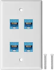 tunghey Ethernet Wall Plate 4 Port,Cat 6 Wall Plate Female-Female Compatible with Cat7/6/6e/5/5e Ethernet Devices (4Cat6)
